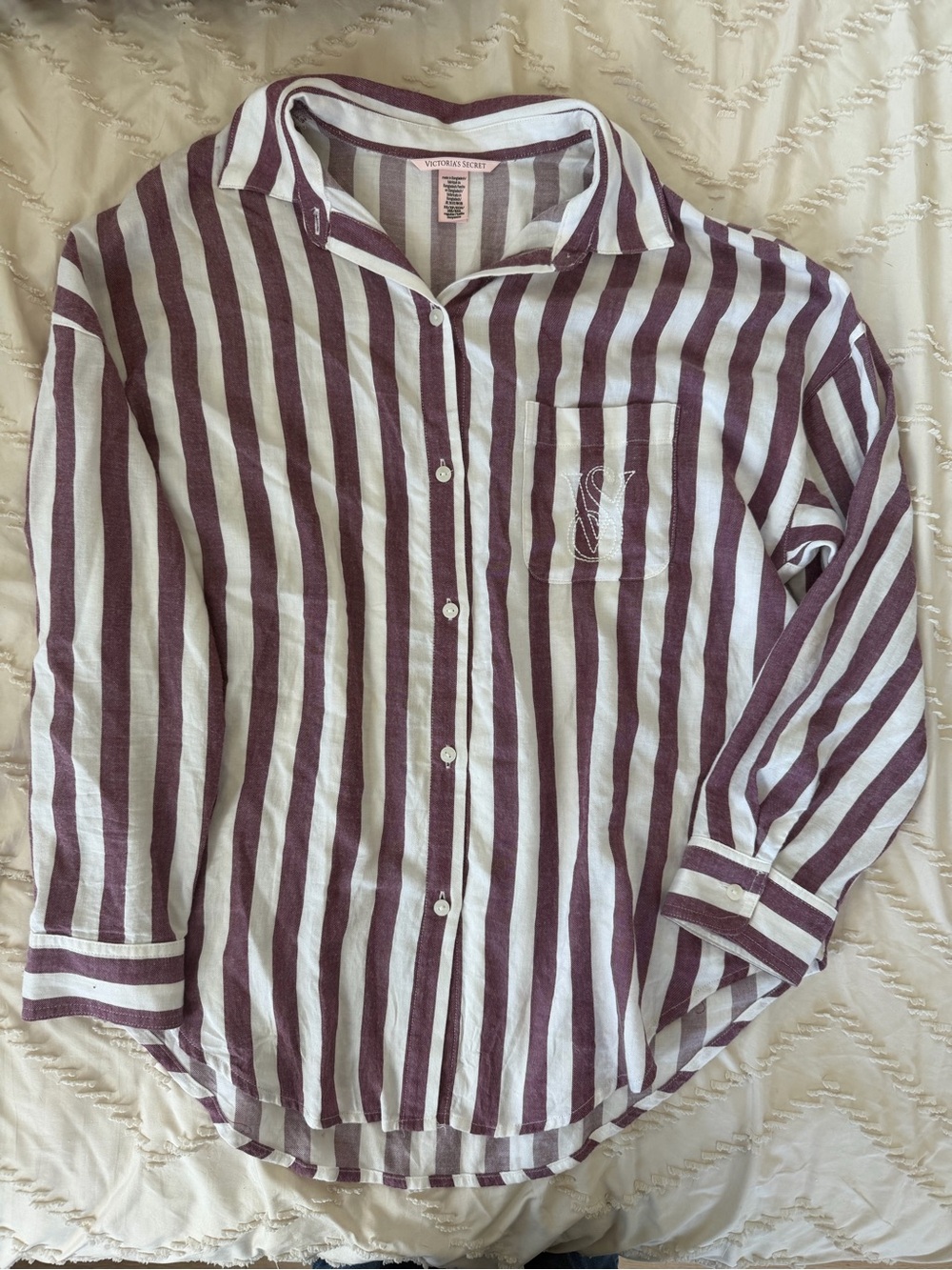 Victoria's Secret Maroon & White Striped Button-Down Shirt